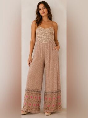 Free People New Romantics Shanti jumpsuit w/cream lace & sequins Size Small NWT